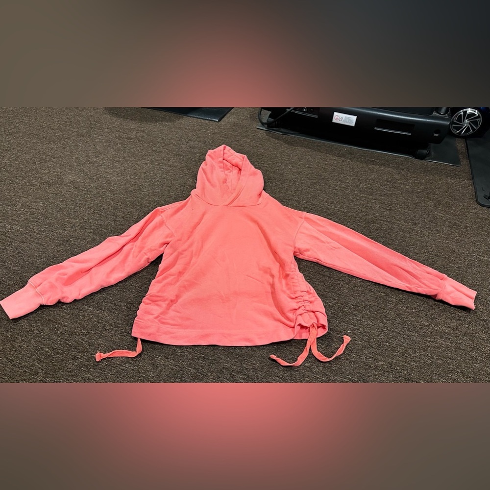 COPY - EUC Aerie Pink hoodie warm sweatshirt pull over gathered bowtie sides co…